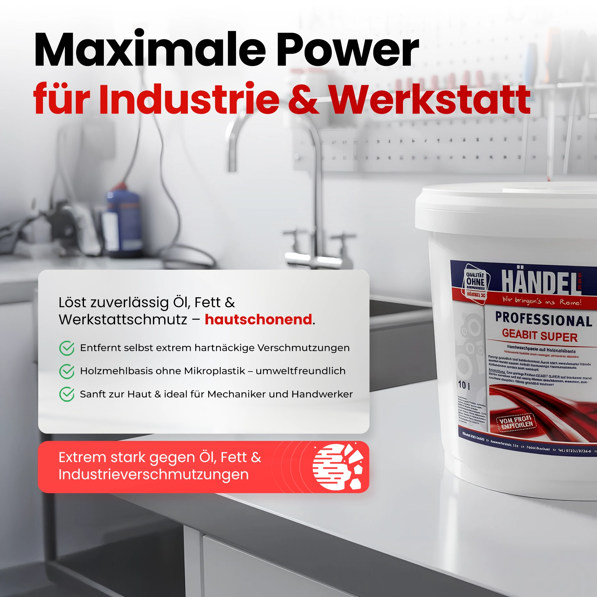 Geabit 3G - Handwaschpaste | 10L | Für Profis gegen starke Verschmutzungen wie Öl, Fett, Ruß | Auf Holzmehlbasis