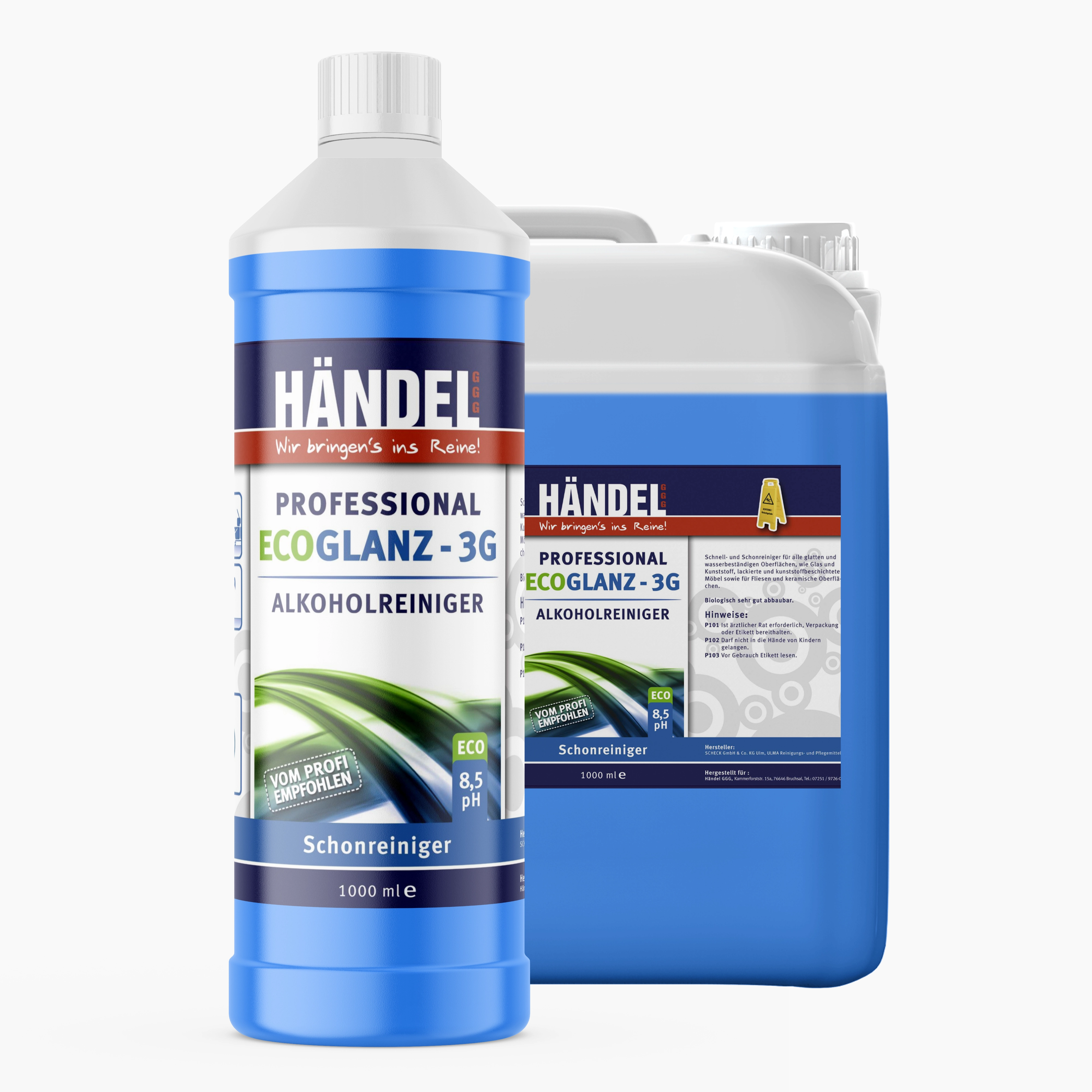 EcoGlanz 3G - Alkoholreiniger | 1 Liter | Für Flächen, Boden, Glas, Fenster | Biologisch sehr gut abbaubar