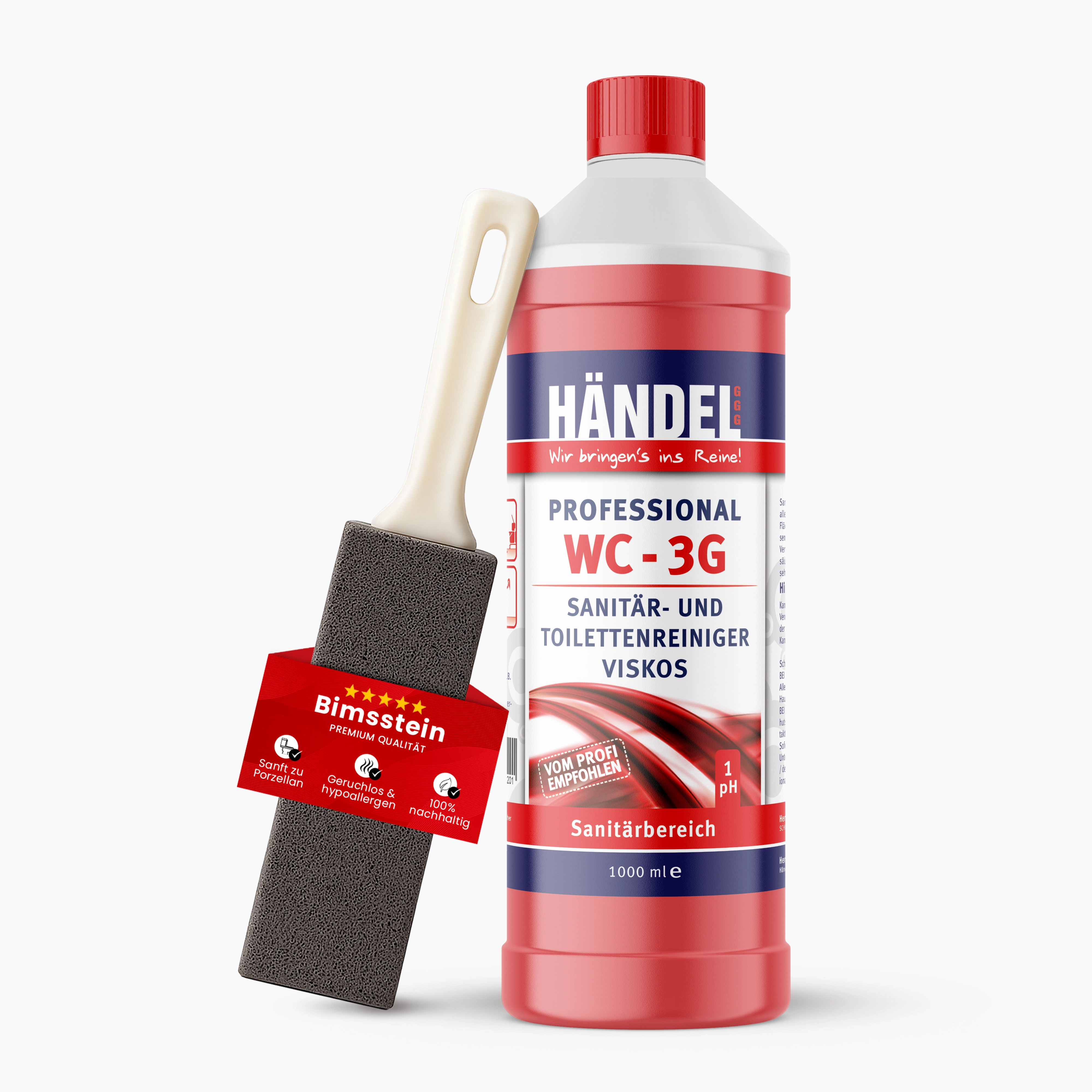WC 3G Toilettenreiniger inkl. Bimsstein | Für blitzsauberes WC, frei von Kalk & Urinstein