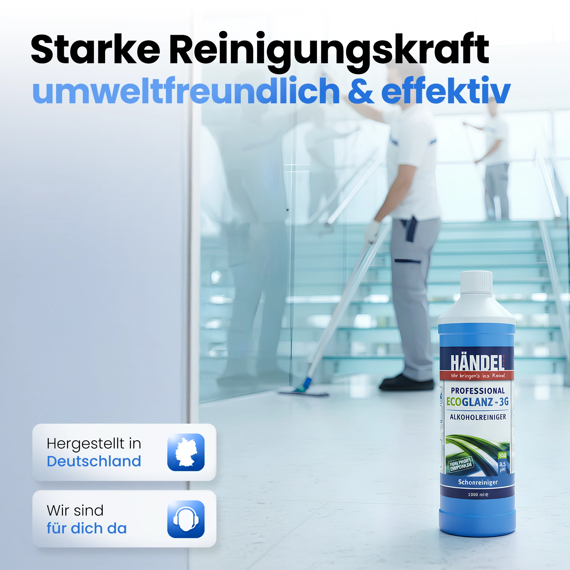 EcoGlanz 3G - Alkoholreiniger | 1 Liter | Für Flächen, Boden, Glas, Fenster | Biologisch sehr gut abbaubar