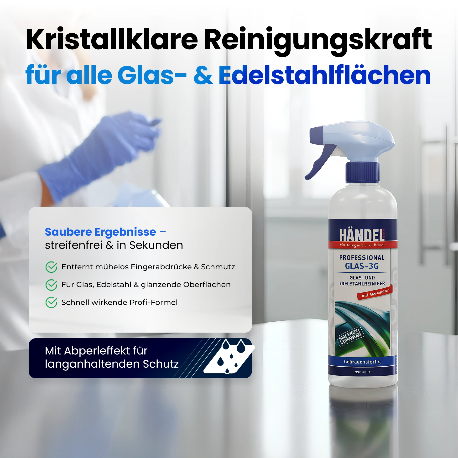 Glas 3G - Glasreiniger und Edelstahlreiniger | 500 ml | mit Abperleffekt | 100% streifenfrei