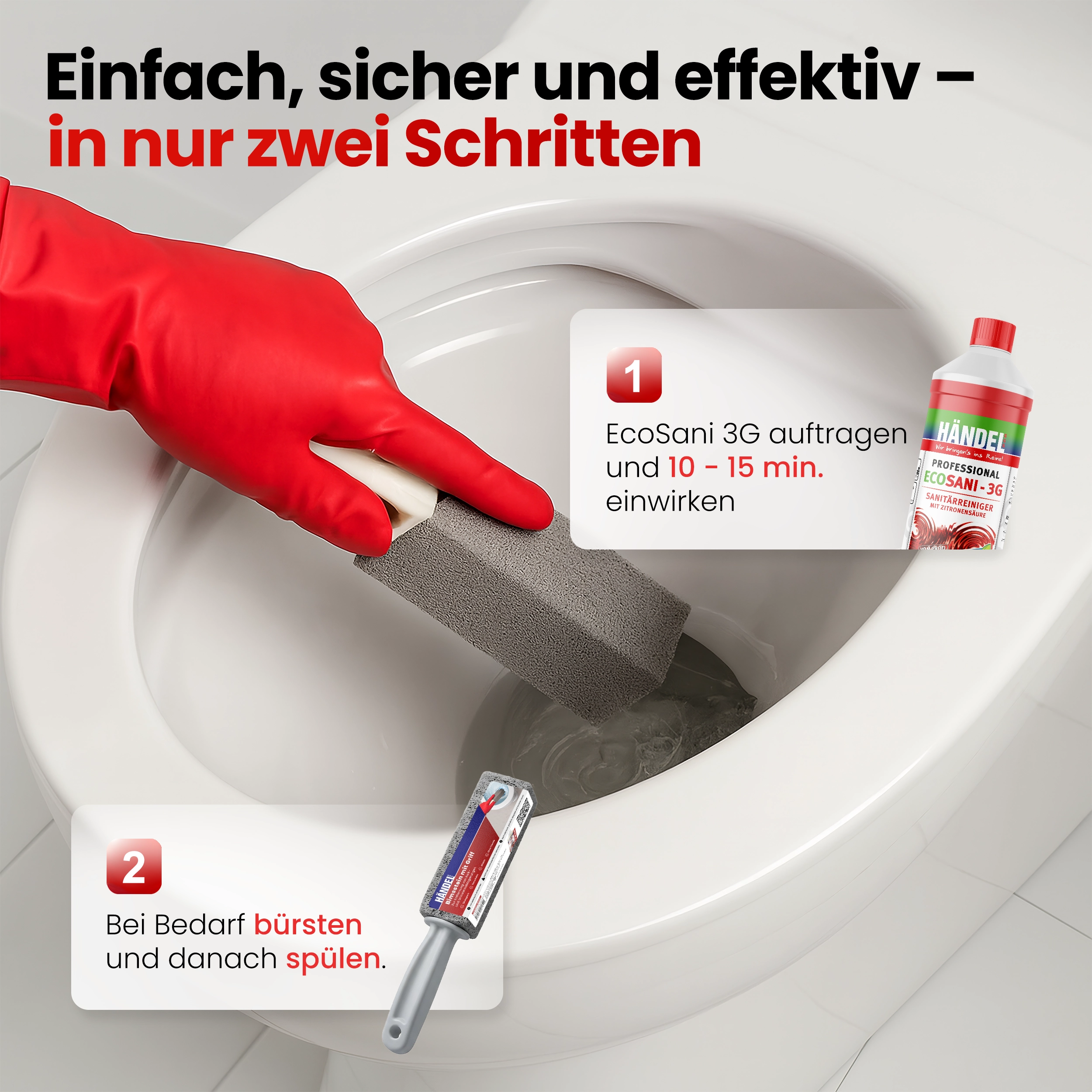 Power-Set: Bimsstein & EcoSani 3G Sanitärreiniger – Entfernt Urinstein, Kalk & Rost mühelos