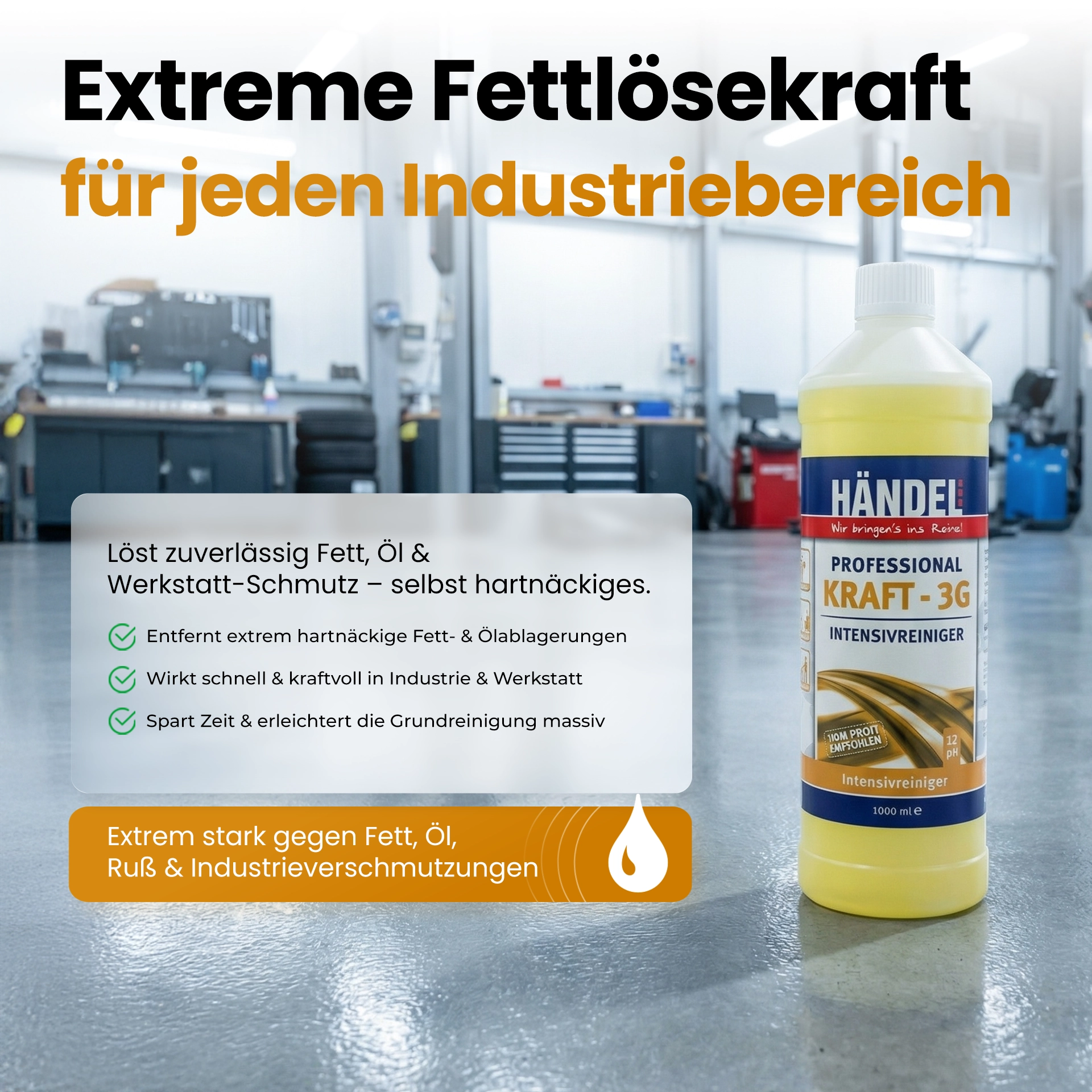 Kraft 3G - Intensivreiniger | 1L | Industriereiniger für Industriebetriebe, Werkstattböden, Großküchen und Gastronomien