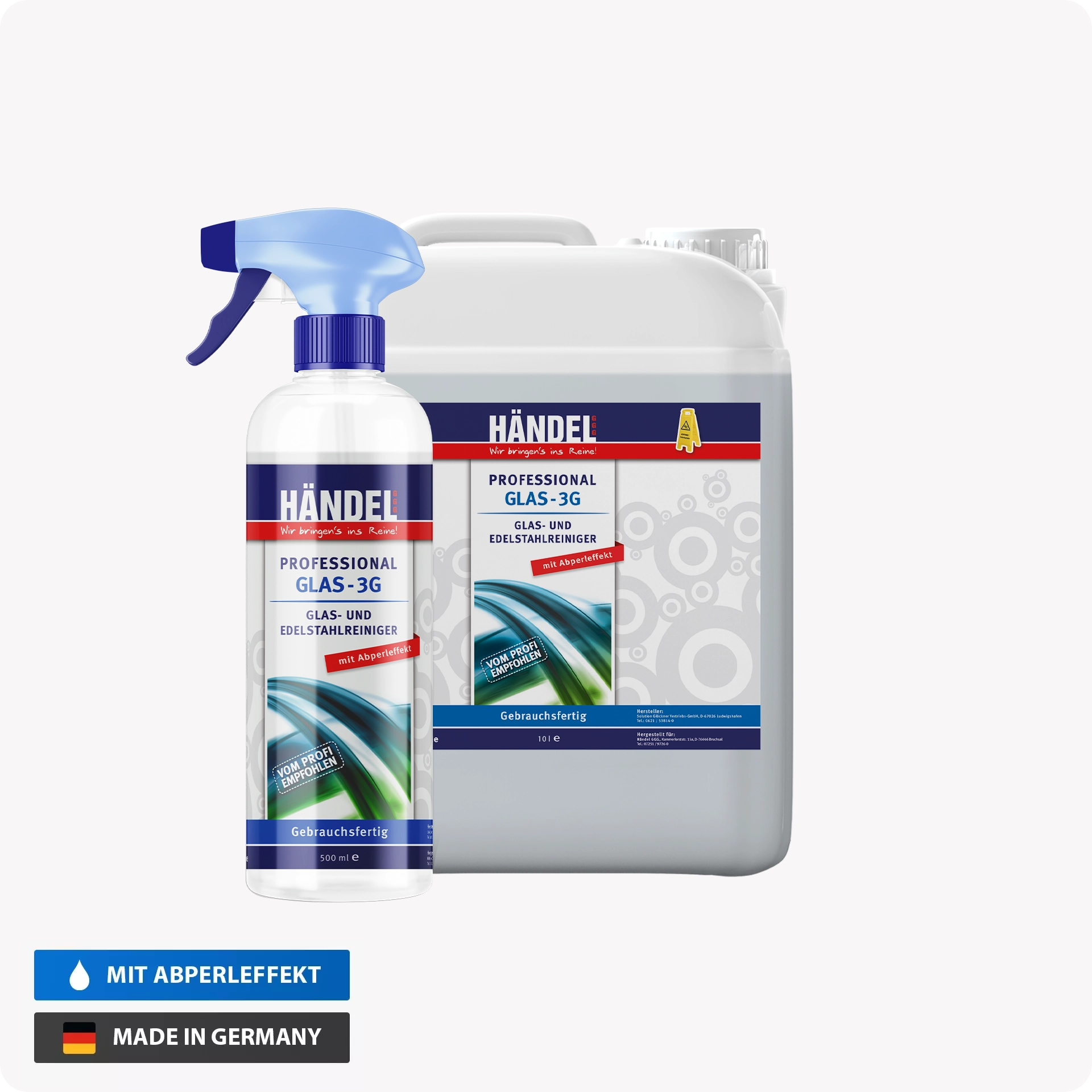 Glas 3G - Glasreiniger und Edelstahlreiniger | 500 ml - 10L | mit Abperleffekt | 100% streifenfrei